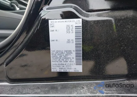 2024 Nissan Altima Sv Fwd from USA, damaged, VIN 1N4BL4DV8RN415957